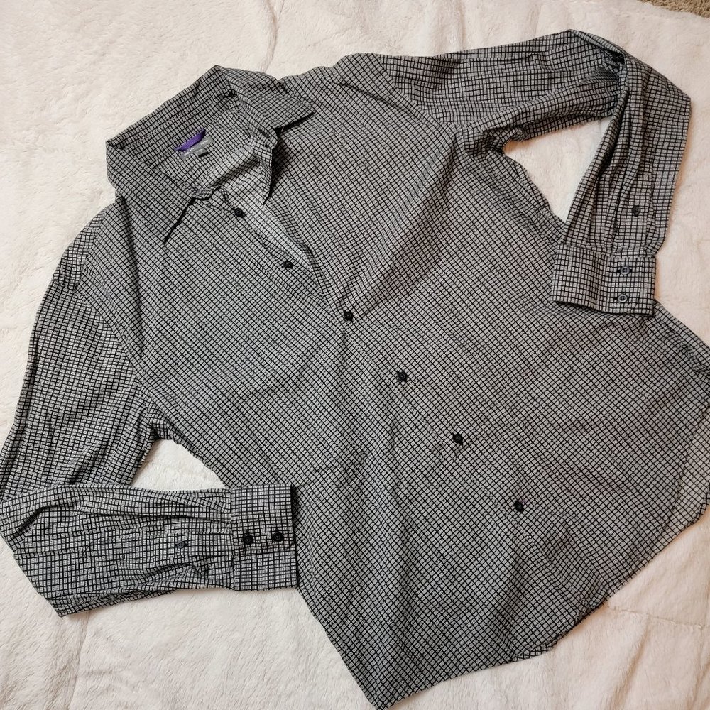 Gap Premium Black and White Patterned Long Sleeve Button Down Shirt L